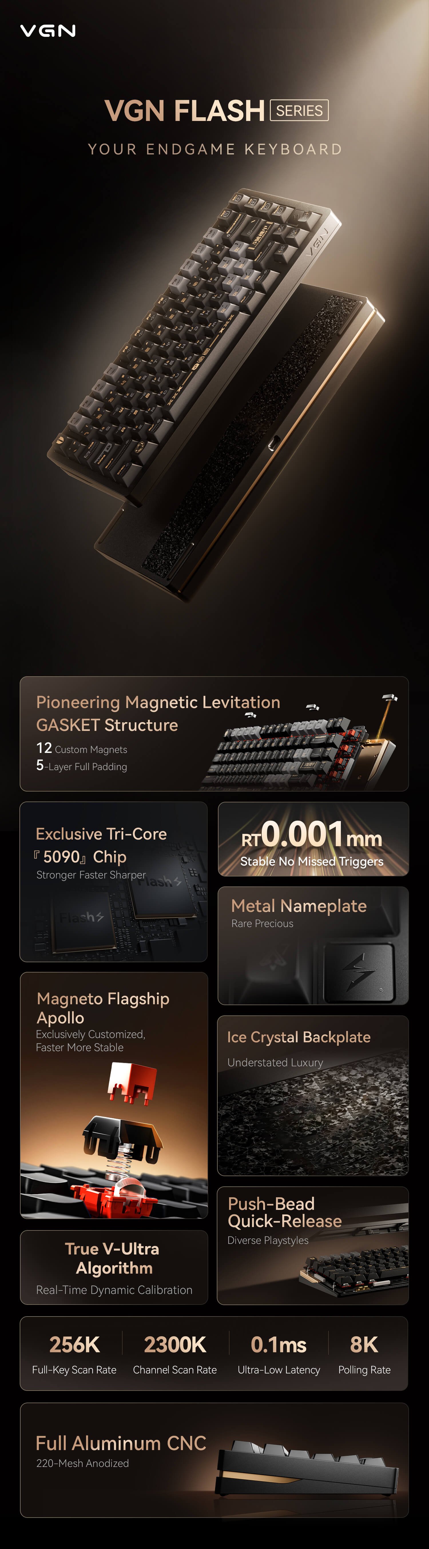 Teclado mecânico de interruptores magnéticos de alumínio VGN FLASH 75H