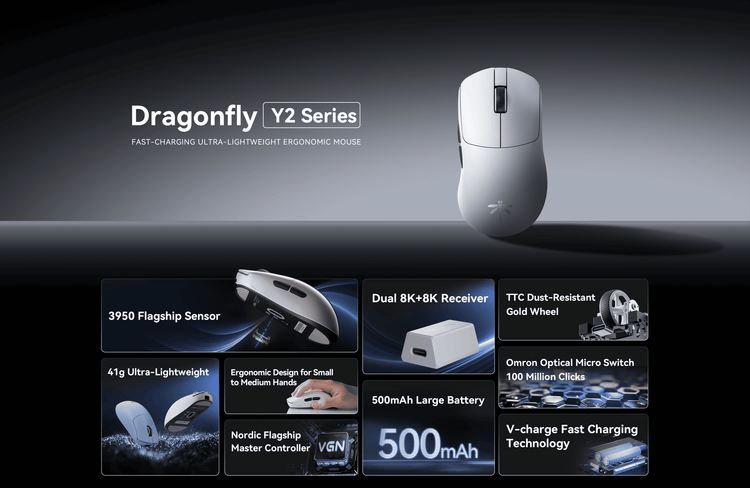 VGN Dragonfly Y2 Series với PAW3950 Dual 8K và receiver 8K