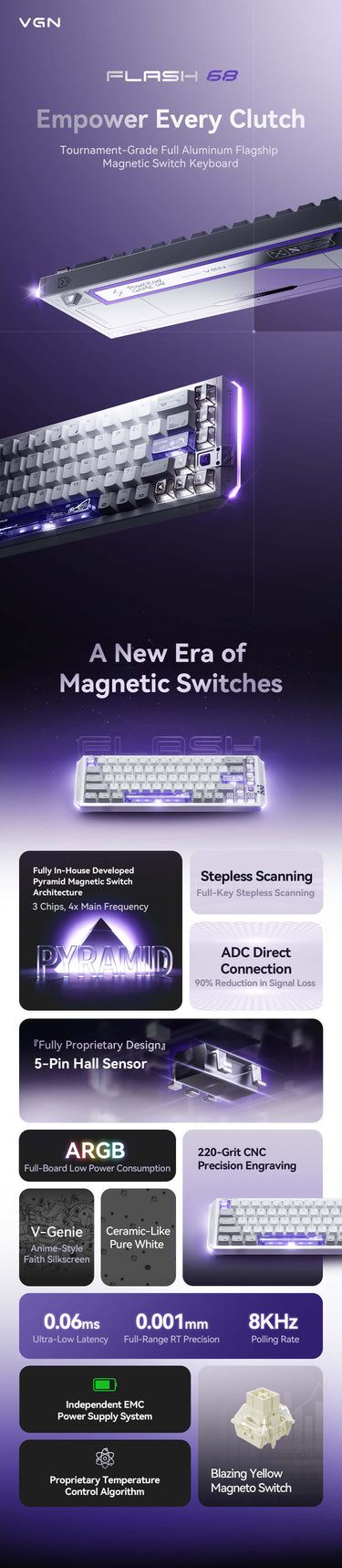 VGN FLASH 68HE Aluminum Magnetic Switch Keyboard